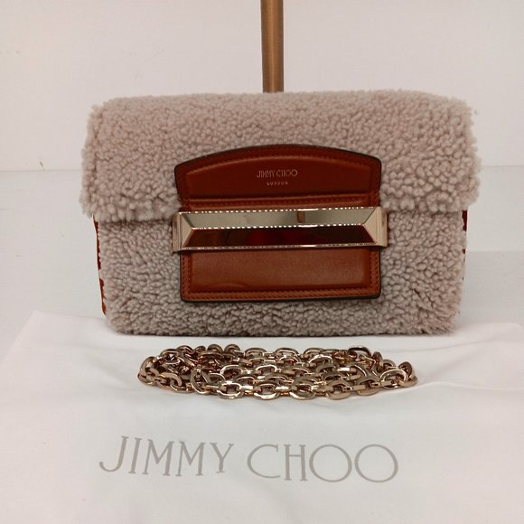 Jimmy Choo Carolina Shearling Shoulder Bag - Cream Multi - Picture 1 of 16
